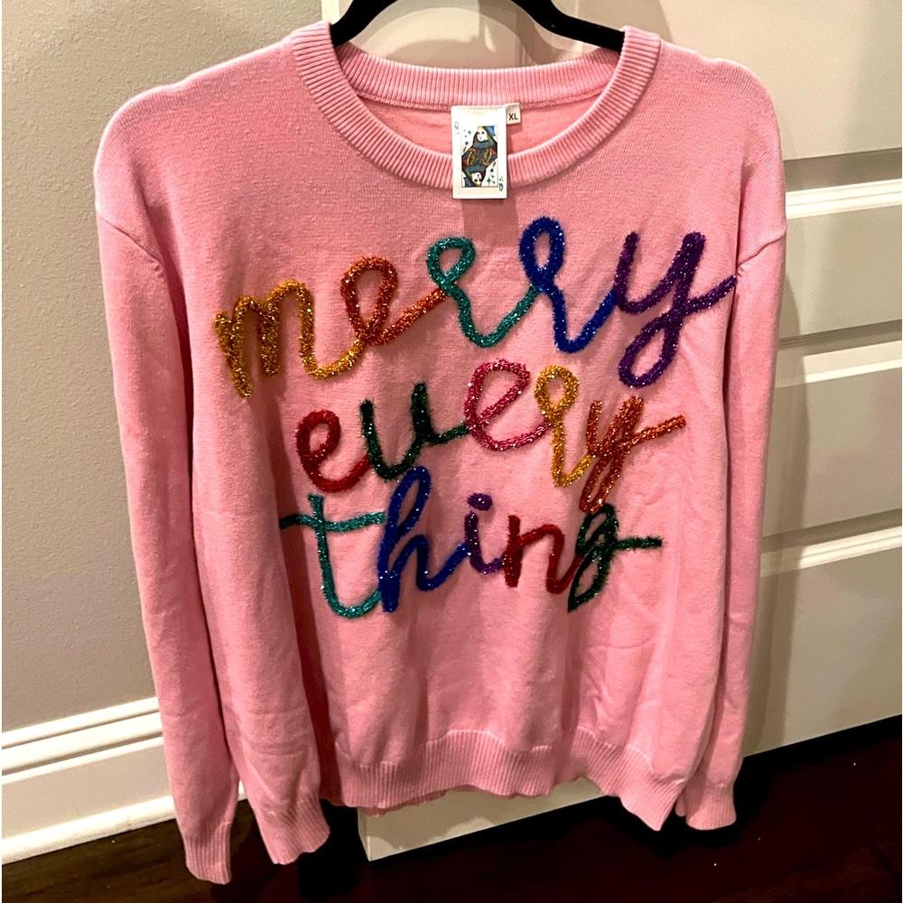 queen of sparkles pink merry everything sweater! WORN ONCE size XL
